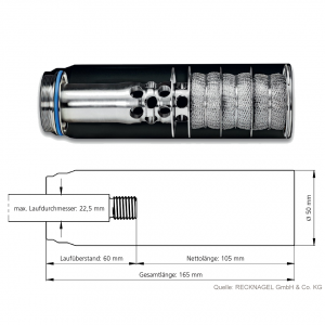 ERA Silencer STI 3D technische Ansicht mit Schnittbild und Maßzeichnung